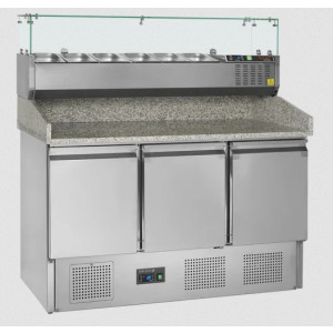 Pizzatyöpöytä Tefcold PT1365 + raaka-ainevitriini GVC33-140